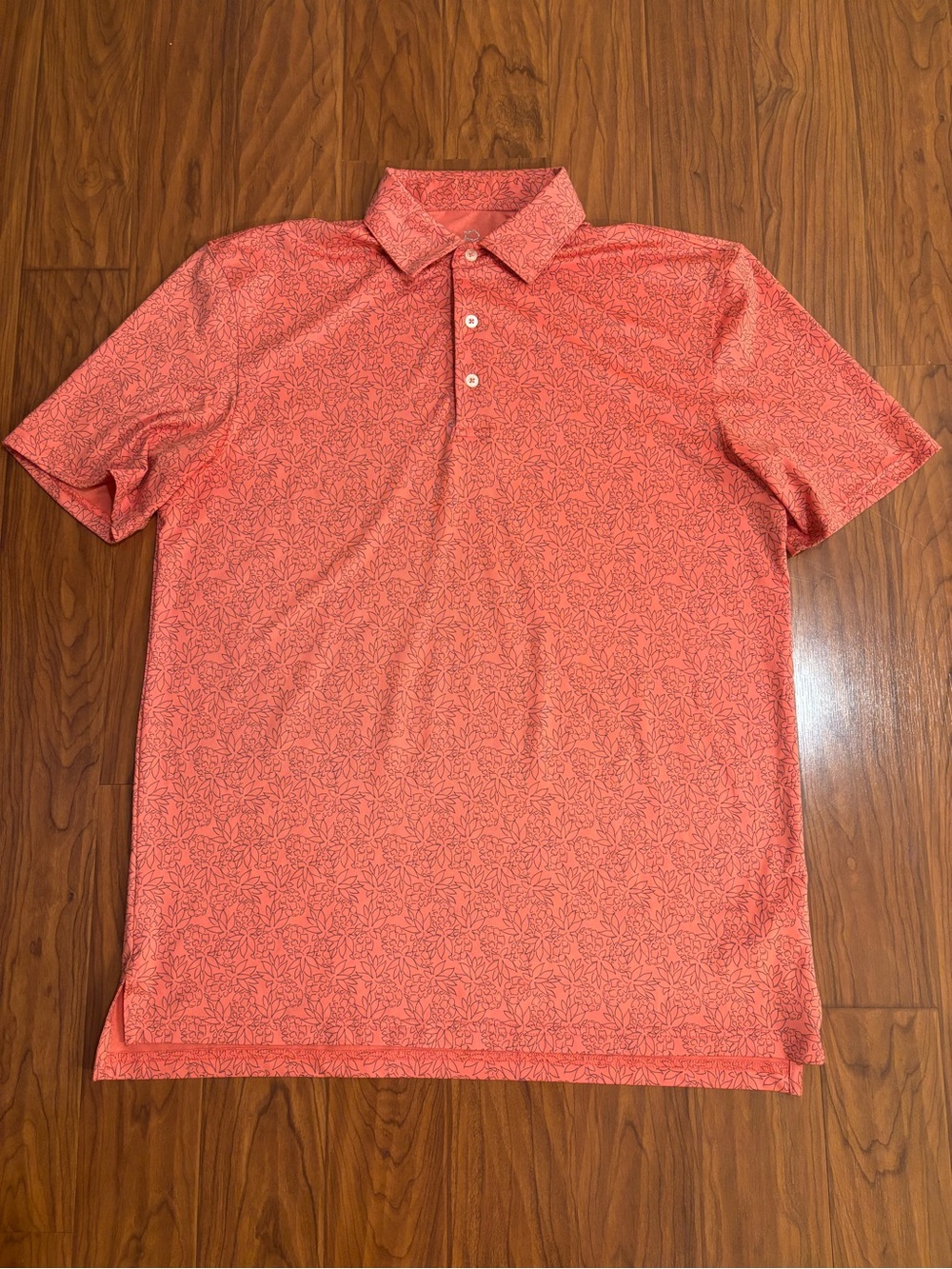 Southern Tide Coral Short Sleeve Performance Polo with Leaf Print Mens Medium